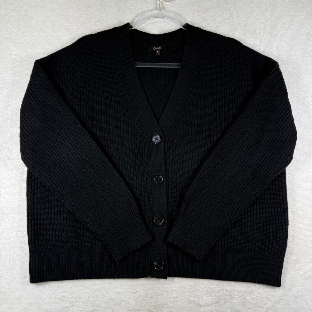 Quince Mongolian Cashmere Fisherman Cropped Cardigan Black SHWDC01 Small